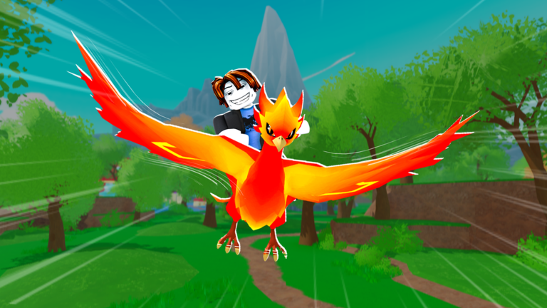 Official Ride A Pet artwork showing a player riding a phoenix